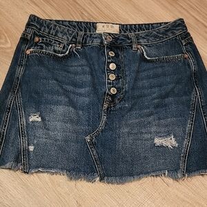 We The Free Blue Distressed Mini Skirt